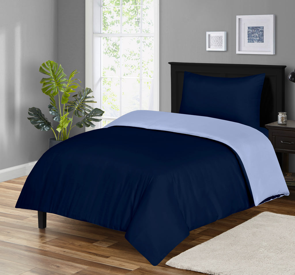 Microfiber Brushed 3Pcs Bedding Set  Reversible Duvet cover -Navy & Blue