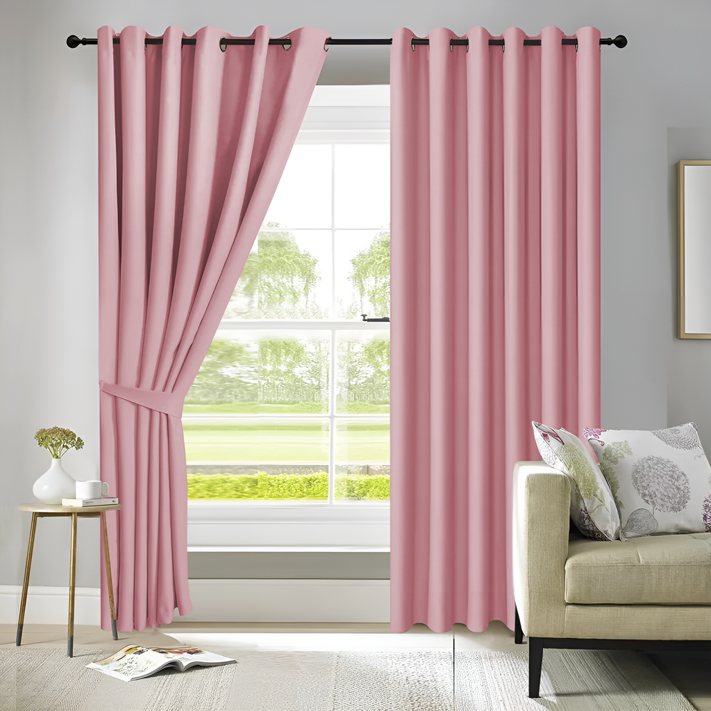 Thermal Thick  Triple Wave Blackout Eyelet Curtains- Blush Pink