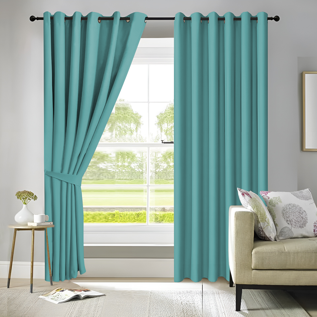 Blackout Eyelet Curtains Thermal Thick  Triple Wave  Teal Blue