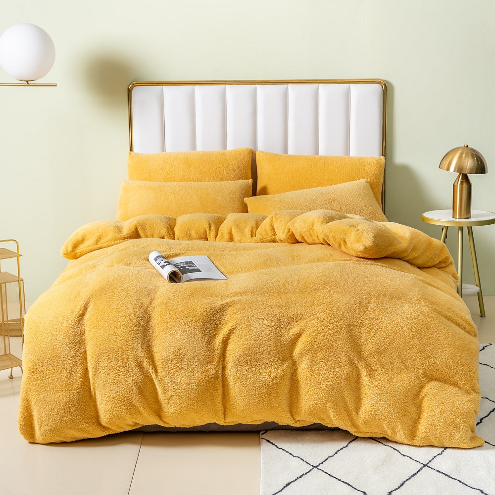 Teddy Fleece Duvet Cover Set Teddy Bedding Set Soft and Fluffy Ochre