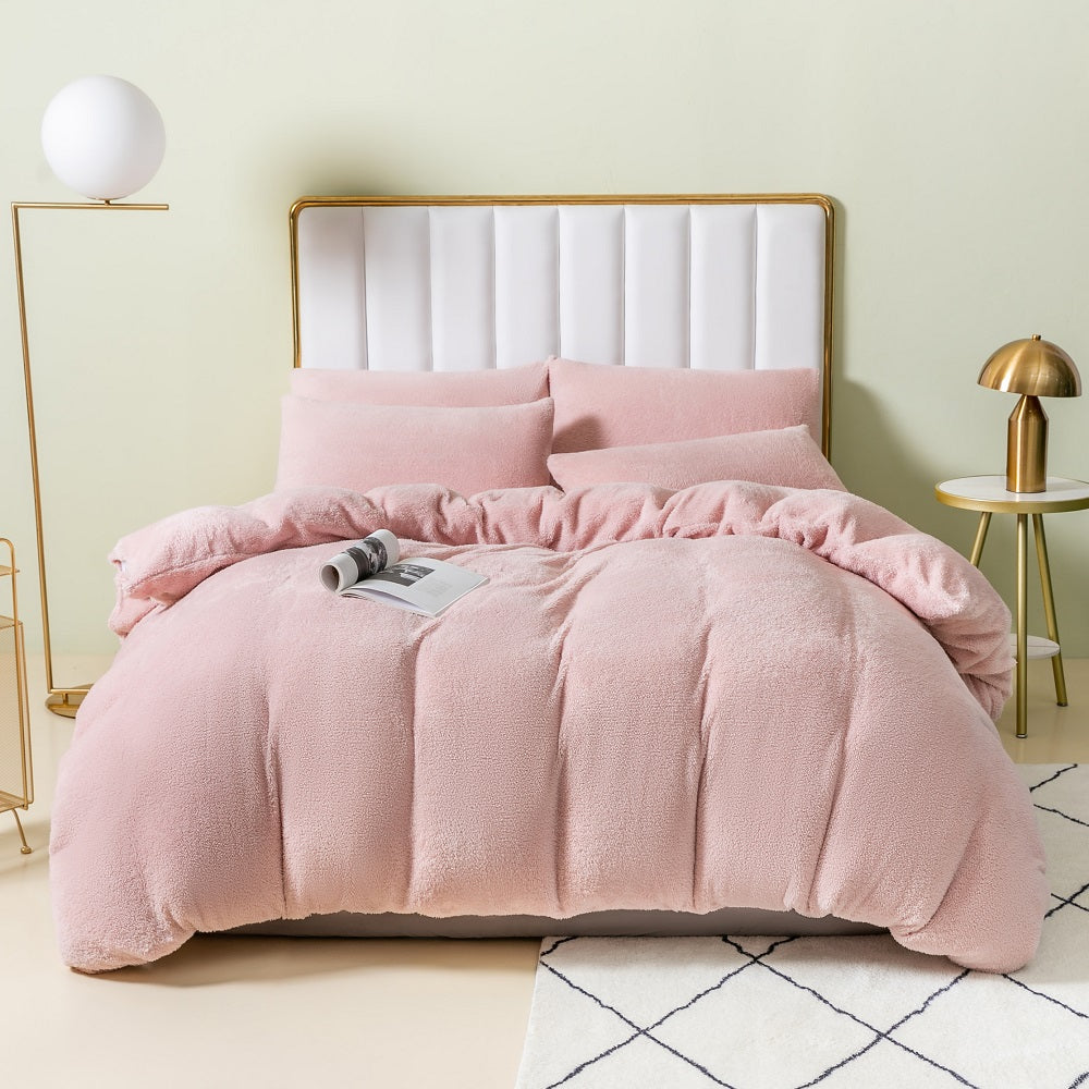 Soft and Fluffy Teddy Fleece Duvet Cover Set Teddy Bedding Set Blush