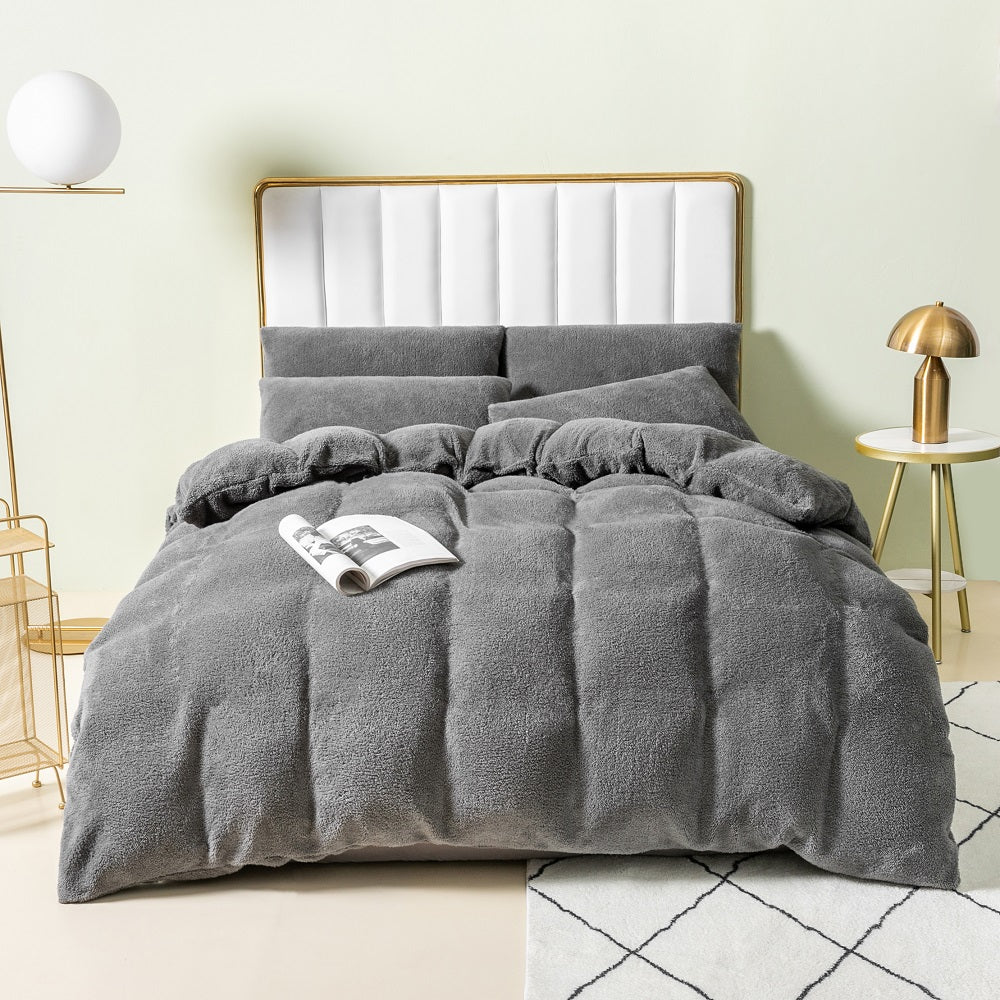 Duvet Cover Teddy Fleece Set Teddy Bedding Set Soft and Fluffy Charcoal