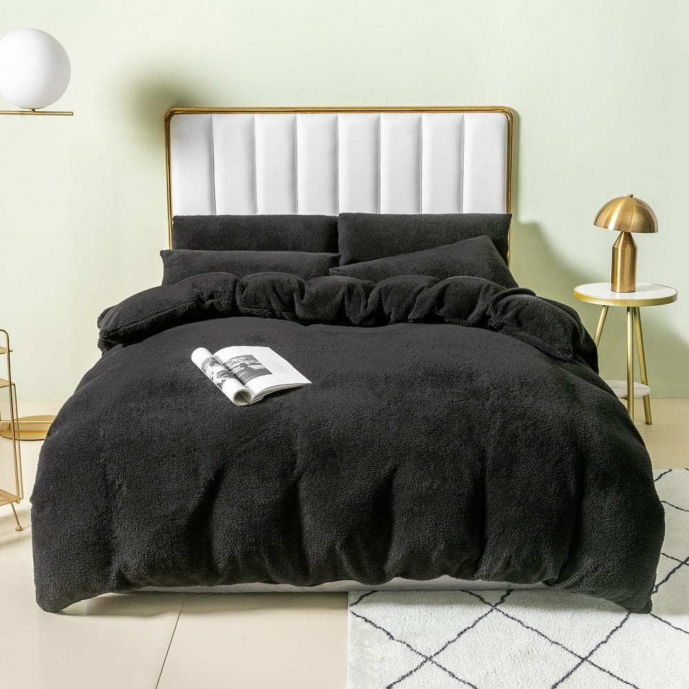 Teddy Fleece Duvet Cover Set Teddy Bedding Set Soft and Fluffy Black