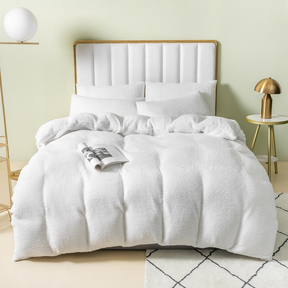 Teddy Fleece Duvet Cover Set Teddy Bedding Set Soft and Fluffy White