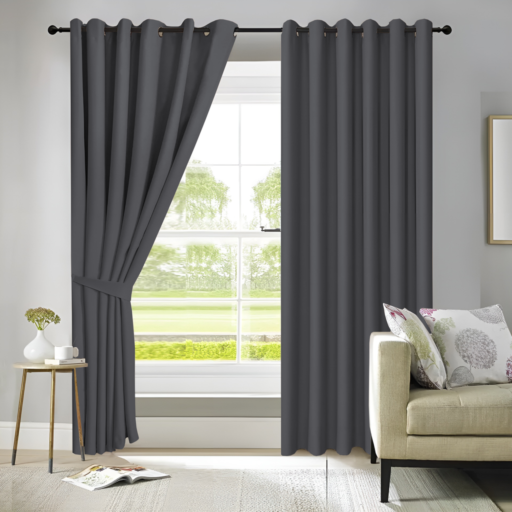 Ready Made  Dark Grey  Eyelet Curtain Thermal Thick Blackout Curtains