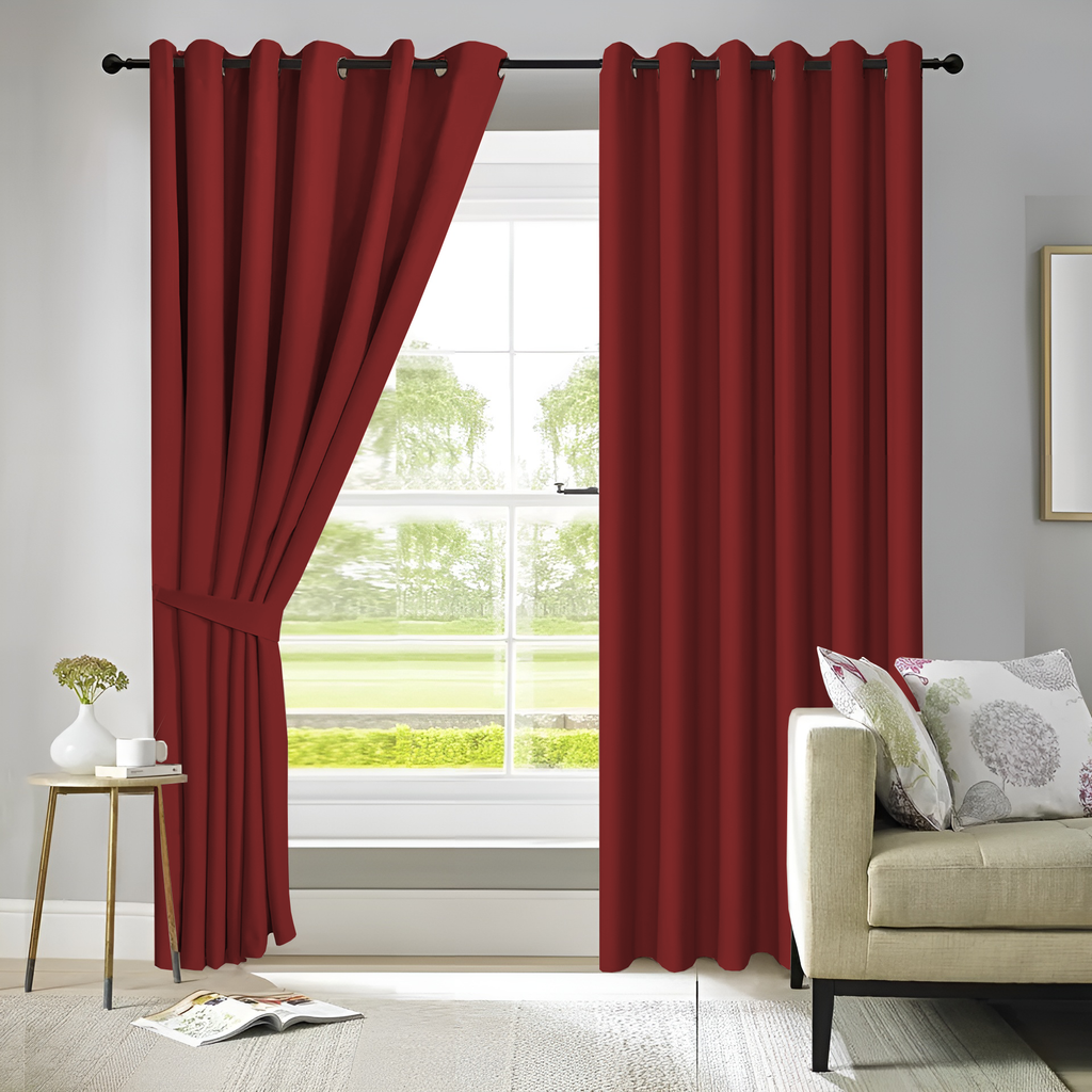 Thick Thermal Triple Wave Blackout Eyelet Curtains-Red