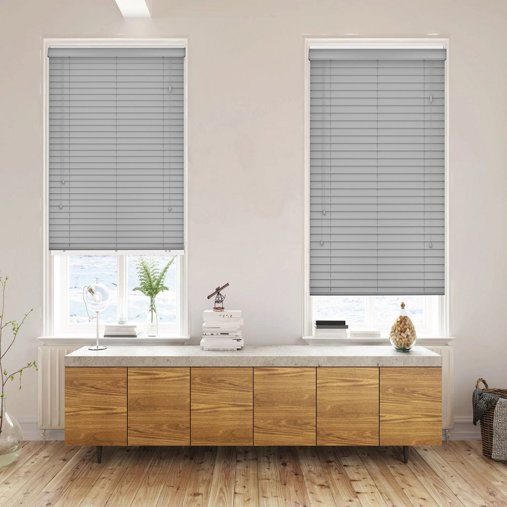 Grey String Faux Wood Wooden Venetian blinds Affordable & Stylish Window Coverings