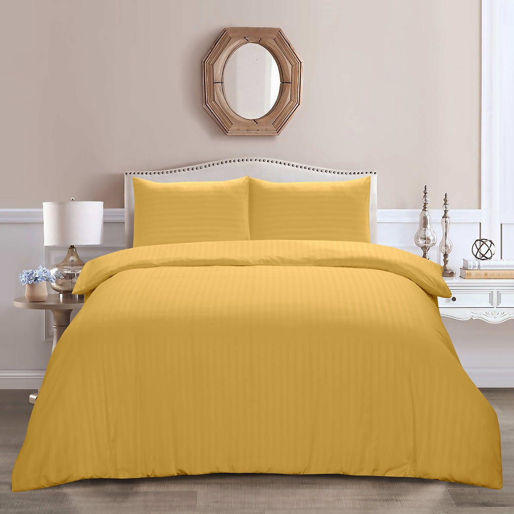 Microfiber Satin Stripe Duvet Cover Set Ochre Luxury Hotel Bedding Sets with Pillowcases Breathable Ultra Soft Reversible Quilt Covers