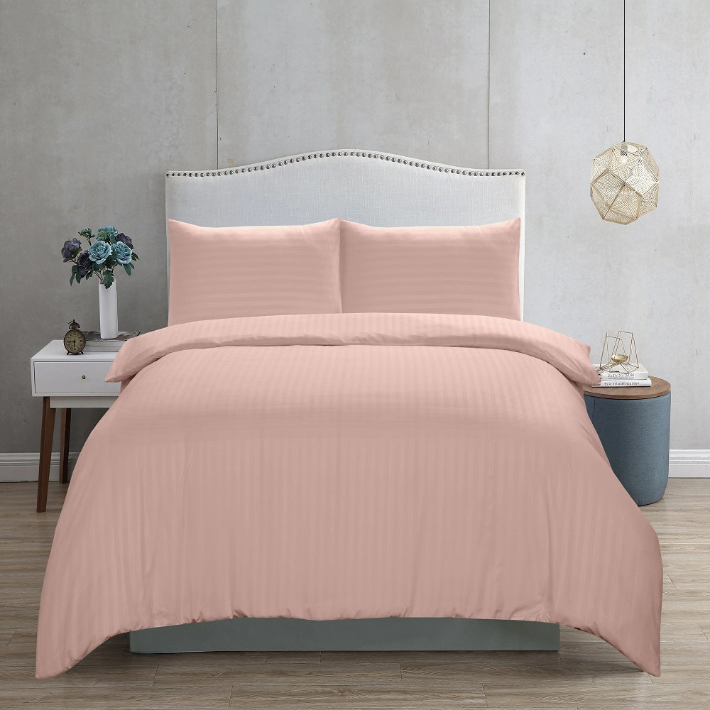 Microfiber Satin Stripe Duvet Cover Blush Set Luxury Hotel Bedding Sets with Pillowcases Breathable Ultra Soft Reversible Quilt Covers